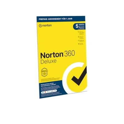Abbildung von Norton 360 Deluxe 2025 5 Geräte 1 Jahres Abonnement mit Automatischer Verlängerung Secure VPN und Passwort Manager PC/Mac/Android/iOS Aktivierungscode in Originalverpackung