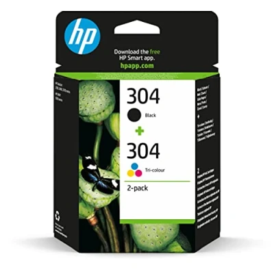 Abbildung von HP 304 (3JB05AE) Multipack Original Druckerpatronen 1xSchwarz,1x Farbe für DeskJet 26xx, 37xx, ENVY 50xx, Standard, 2 Count (Pack of 1), 120 Seiten (Schwarz)