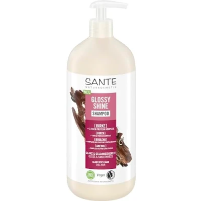 Abbildung von SANTE Naturkosmetik Glossy Shine Shampoo Bio Birkenblattextrakt + 3 Fach Protein Komplex, vegane und feuchtigkeitsspendende Haarpflege für mehr Glanz Geschmeidigkeit, mit zartem Kokosduft, 950 ml