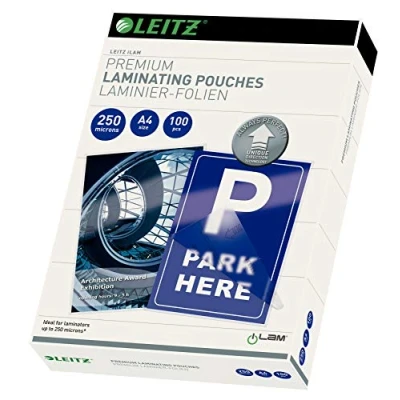 Abbildung von Leitz Heißlaminierfolien A4 250 mic, Laminierfolien in Premium Qualität im 100er Pack, Glänzend, Transparent, Vereinfachtes Einlegen durch UDT, iLAM, 74840000