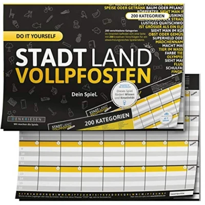 Abbildung von DENKRIESEN Stadt Land VOLLPFOSTEN® DO IT Yourself Edition Reisespiel Familienspiel Wichtelgeschenk Partyspiel Fluss Spielblock