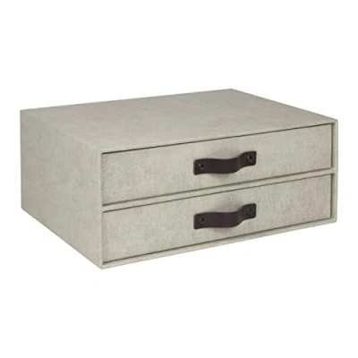 Abbildung von Bigso Box of Sweden BIRGER Schubladenbox für Dokumente und Bürobedarf Schreibtisch Organizer mit 2 Schubladen Ablagesystem aus Faserplatte Papier in Leinenoptik beige
