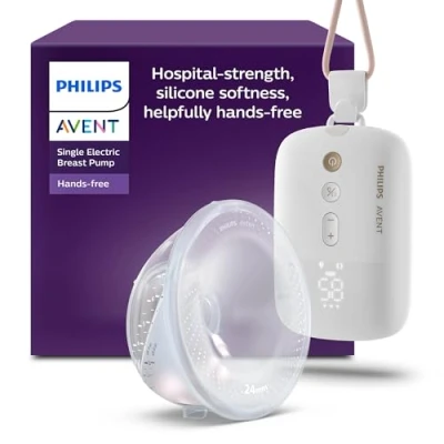 Abbildung von Philips Avent Hands free elektronische Einzelmilchpumpe, Motor in Krankenhausqualität, spiegelt den Trinkrhythmus des Babys wider, bis zu 85 Pumpbewegungen pro Minute, leichte Auffangschale, SCF531/11
