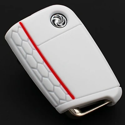 Abbildung von Finest Folia Schlüssel Hülle VB für 3 Tasten Auto Silikon Cover Schlüsselhülle Etui Schutzhülle (Weiß Rot)