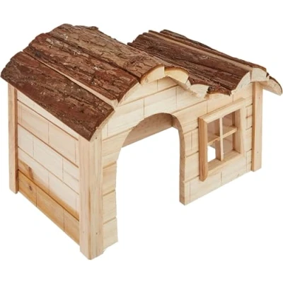 Abbildung von Kerbl Pet Häuschen Welle Nature, Nagerhaus mit geschwungenem Dach für Hasen / Kaninchen Meerschweinchen Hamster Mäuse Ratten, Aus unbehandeltem Holz, 30x20x20 cm