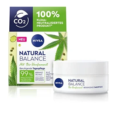 Abbildung von NIVEA Natural Balance Bio Hanfsamenöl Beruhigende Tagespflege (50 ml), Feuchtigkeitscreme mit Hanfsamenöl, Jojoba und Mandelöl, Gesichtscreme reduziert Rötungen