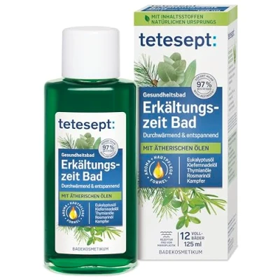 Abbildung von tetesept Erkältungszeit Bad Gesundheitsbad für die kalte Jahreszeit mit 5 ätherischen Ölen Wohltuender Badezusatz zur Entspannung von Körper und Geist 1 x 125 ml