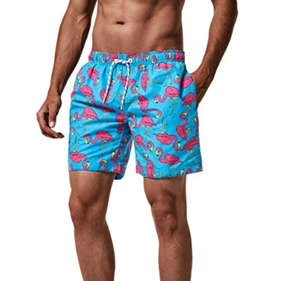 Abbildung von MaaMgic Herren Badeshorts SCHNELLTROCKNEND Boardshorts Trainingshose mit Mesh Futter und Verstellbarem Tunnelzug MEHRWEG Blau Pink Flamingo XL