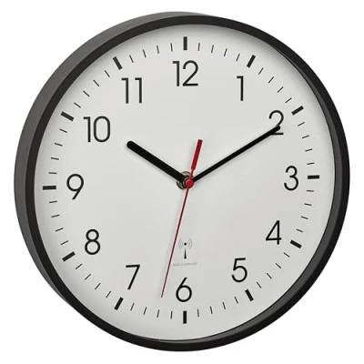 Abbildung von TFA Dostmann Analoge Funk Wanduhr, 60.3550.01, praezise Anzeige, klassisch, analog, Glasabdeckung, für Wartezimmer, zu Hause, leichtes Ablesen, 245 x 42 mm, schwarz