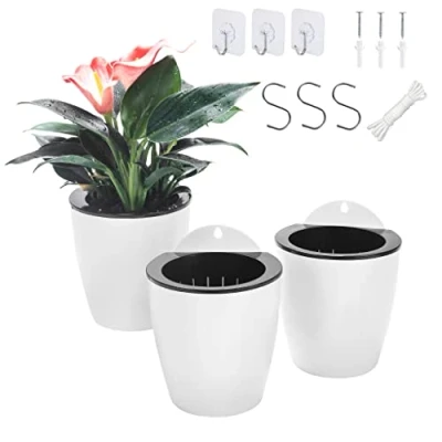 Abbildung von ORIMERC 3er Set Selbstwässernder Blumentopf Wand hängende Selbstbewässerungstöpfe Küche Kräutertopf Wandtöpfe Pflanze innen Wasserspeicher Pflanzgefäße Kräutergarten Balkon vertikal Wandmontage weiß