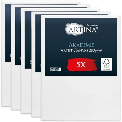 Abbildung von Artina FSC® Keilrahmen 5er Set Akademie 30x40 cm Leinwand Maltuch aus 100% Baumwolle Leinwände 280 g/m² Keilrahmenset zum Bemalen für Acryl , Aquarell Ölfarbe uvm