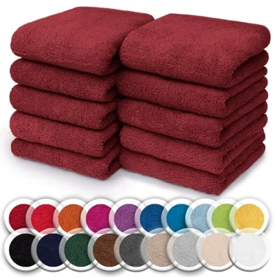 Abbildung von NatureMark 10er Pack Waschlappen 100% Baumwolle Frottier Seiflappen Größe 30 x cm Frottee Seiftücher im Farbe: Bordeaux rot