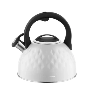 Abbildung von FLORINA Wasserkessel (2,5 l) I Edelstahl Teekessel DIAMANTE Flötenkessel mit Silikongriff Wasserkocher für Induktionsherd, Gasherd und Elektroherd Farbe: Weiß
