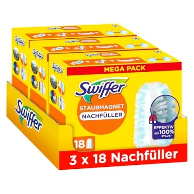 Abbildung von Swiffer Staubmagnet 3x18 Nachfülltücher, Fängt Und Schließt 3 mal Mehr Staub Haare Ein Als Herkömmliche Staubwedel