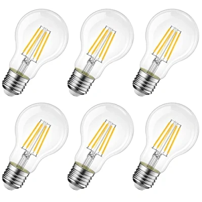 Abbildung von LVWIT 6.5W E27 Filament LED Glühfaden A60, 2700K Warmweiß, Ersatz für 60W Glühlampe, ultrahell 806 lm, Rustikalampe in Kolbenform, Filamentstil klar (6er Pack)