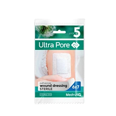 Abbildung von Medrull Steril Wundpflaster 6x7cm ULTRA PORE Pflaster Sensitiv Sterile Wundverband Starke Klebekraft Schützt bei Schnittwunden &amp; Kratzern Einzeln verpackt 5 Stück