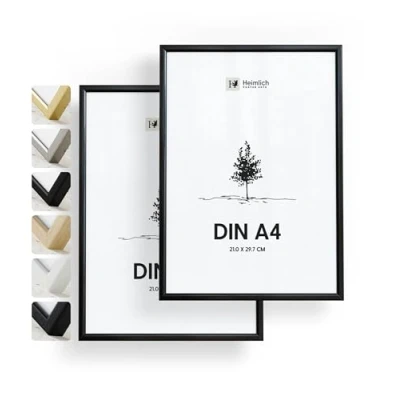 Abbildung von Heimlich® Bilderrahmen A4 21x30 cm, Aluminium, Metall, Schwarz, 2er Set Urkunden und Diplomrahmen mit Folienabdeckung Wandmontage oder Tischaufsteller