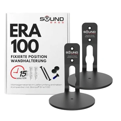 Abbildung von Sound bass ERA100 Wandhalterung, flaches Profil, Schwarz, Doppelpack, kompatibel mit Sonos ERA 100 Lautsprecher, komplett allem Befestigungsmaterial