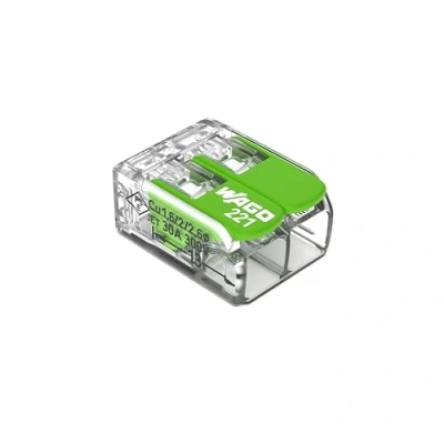 Abbildung von WAGO Green Range Klemme 2 Leiter I bis 4mm² Verbindungsklemme mit Hebeln für alle Leiterarten steckbar 221 422 100 Stück