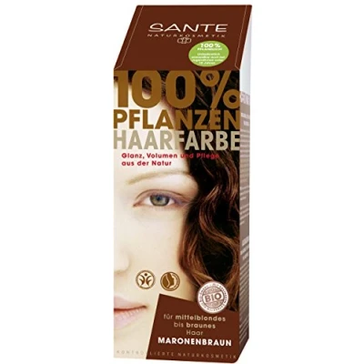 Abbildung von SANTE Naturkosmetik Pflanzen Haarfarbe Pulver maronenbraun, Satter braunton, Glänzende Farben, Grauabdeckung, Vegan, 100 g