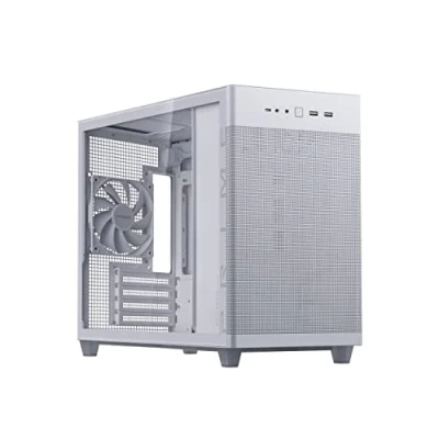 Abbildung von ASUS Prime AP201 Tempered Glass MicroATX Gehäuse weiß (33 Liter, unterstützt 360 mm Kühler, Grafikkarten bis 338 Länge und Standard ATX Netzteile, USB C Anschluss, Seitenteile aus Glas)