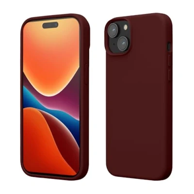 Abbildung von kwmobile Handyhülle für iPhone 15 Hülle, Case Hülle Silikon kabelloses Laden Bordeaux Violett