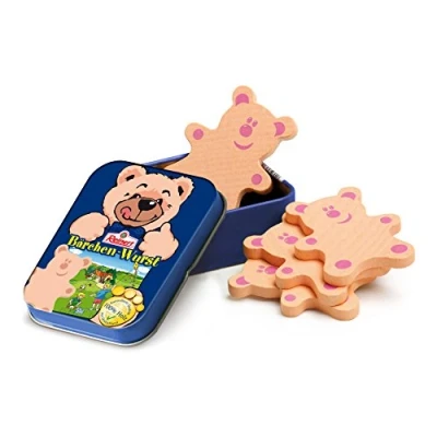 Abbildung von Erzi 15131 Bärchenwurst von Reinert aus Holz in der Dose, Kaufladenartikel für Kinder, Rollenspiele