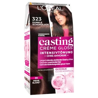 Abbildung von L&#039;Oréal Paris Coloration ohne Ammoniak und Silikone, Pflegende Intensivtönung mit Glanz Reflex Balsam, Casting Crème Gloss Haarfarbe, Nr. 323 Dunkle Schokolade (Braun), 1 Stück