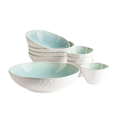 Abbildung von Mäser 934009 Serie Frozen, 9 teiliges Bowl Set aus schöner Keramik, 1 Salatschüssel, 4 Ramen Schalen und Dip Schälchen, organische Formen im Vintage Look, händisch lasiert, Steinzeug, Grün