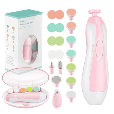Abbildung von Zooawa Baby Nagelknipser 20 in 1, Elektrischer Nageltrimmer, Nagelfeilen Set mit 12 Ersatzpads, Pflegeset für Neugeborene Säuglinge Kleinkinder Erwachsene, Zehen Fingernägel Pflege, Rosa