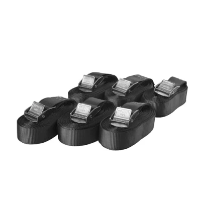 Abbildung von Sandax 6er Set Spanngurte mit Klemmschloss, Länge 4m, Breite 25mm, Farbe schwarz, Zurrgurte Klemmverschluss, belastbar bis 250kg, nach DIN EN 12195 2, Einteilige hochwertige Klemmschlossgurte
