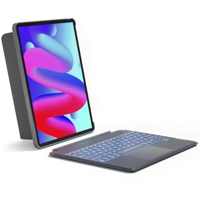 Abbildung von Inateck Tastatur Hülle Kompatibel mit iPad Air 13 Zoll (2024),ipad Pro 12.9 6/5/4/3 Gen, Hoch /Querformat Ständer, Abnehmbare Touchpad 7 Farbiger Hintergrundbeleuchtung,QWERTZ Layout,KB04118
