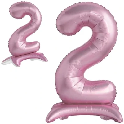 Abbildung von Luftballon 2. Geburtstag Zahl 2 Rosa Stehende XXL Riesen Folienballon 82cm Geburtstagsdeko Mädchen Ballon Deko zum Geburtstag.