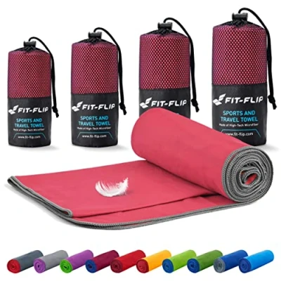 Abbildung von Fit Flip Mikrofaser Handtuch kompakt, leicht und schnelltrocknend Microfaser Handtücher als Reisehandtuch, Sporthandtuch, Strandtuch Badetuch groß (50x110cm, Koralle Grau)