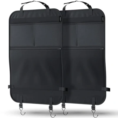Abbildung von LIONSTRONG® Auto Organizer Kinder Rücksitz schwarz [WASSERDICHT] Rückenlehnenschutz universell kompatibel Autositz Sitzschutz Rückenlehne große Tasche