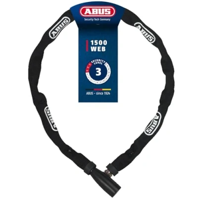 Abbildung von ABUS Kettenschloss 1500 Web Fahrradschloss aus Spezialstahl 4 mm dicke Rundkette Sicherheitslevel 3 110 cm Schwarz