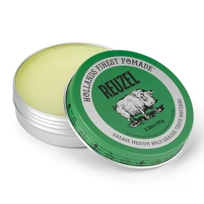 Abbildung von Reuzel Green Grease Ölbasierte Pomade, mittlerer Halt, Glanz, Ölpomade für Männer flexiblen 3,38 oz/95g