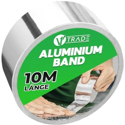 Abbildung von V1 TRADE Aluminium Klebeband Hitzebeständiges 48 mm x 10 m 1 Rolle Wasserdichtes Alu zum Reparieren von Metalloberflächen Metallklebeband UV Beständig Starke Aluband Selbstklebend
