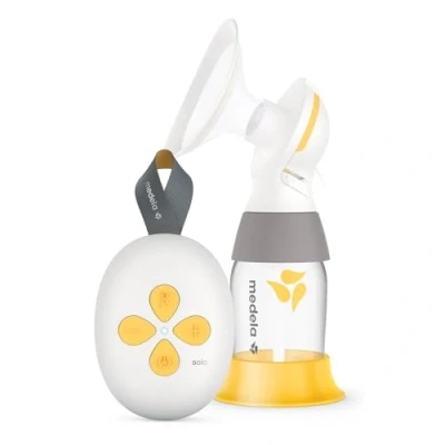 Abbildung von Medela Solo elektrische Milchpumpe Spürbar leiser Über USB aufladbar Mit PersonalFit Flex Brusthaube und 2 Phasen Expression Technologie, 1 Stück (1er Pack)