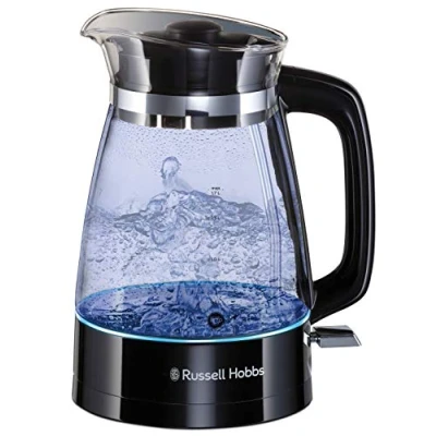 Abbildung von Russell Hobbs Wasserkocher [1,7l, 2400W, optimierte Design Ausgusstülle aus Glas, LED Beleuchtung] Classic (Schnellkochfunktion, abnehmbarer Deckel, Kalkfilter,Boden Edelstahl)26080 70