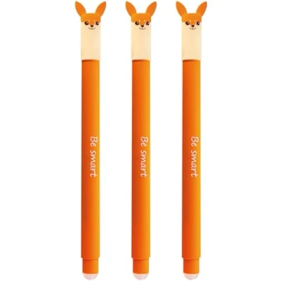 Abbildung von Eberhard Faber 599016 Tinteroller radierbar Fuchs, 3 Animal Erase it Stifte, Gelschreiber 0,7 mm