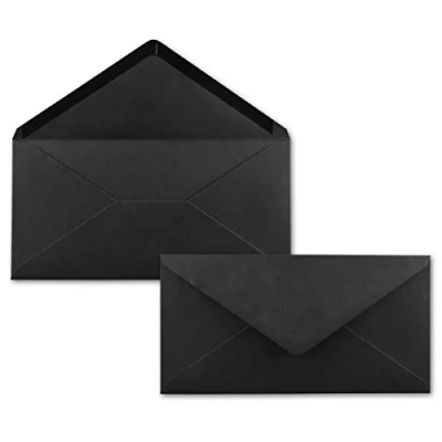 Abbildung von 100 Brief Umschläge Schwarz DIN Lang 110 x 220 mm (11 22 cm) Nassklebung ohne Fenster Ideal für Einladungs Karten Serie FarbenFroh