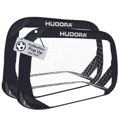Abbildung von HUDORA Pop Up Fußballtor 2er Set Faltbare Fußballtore für Kinder &amp; Erwachsene Garten mit Tragetasche Heringen Fußball Tore / Park Strand, Black
