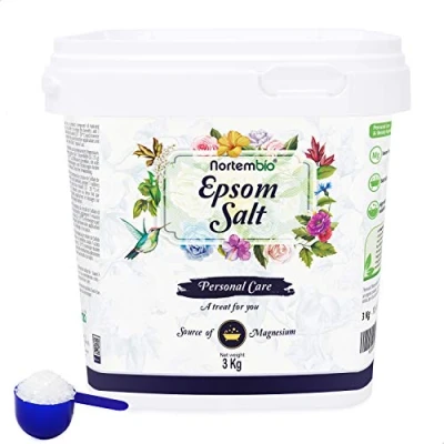 Abbildung von Nortembio Epsom Salz 3 Kg. Konzentrierte Quelle von Natürlichem Magnesium. 100% Reines Badesalz, Keine Zusatzstoffe. Muskelentspannung und Guter Schlaf. Inklusive E Book.