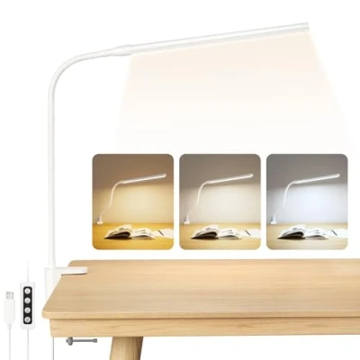 Abbildung von Lepro LED Schreibtischlampe Klemmbar, Tischlampe Architektenlampe mit Schwenkarm, Augenschutz Klemmleuchte USB, 3 Farben &amp; 10 Helligkeitsstufen Dimmbar Tischleuchte für Büro, Weiß