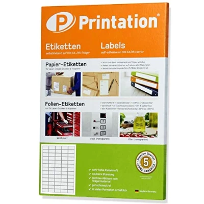 Abbildung von Printation 38,1 x 21,2 mm Etiketten selbstklebend A4 weiß 650 Aufkleber 38,1x21,2 auf 10 DIN Bogen / 65 Sticker pro Blatt 5x13 Universal matt bedruckbar/Klebeetiketten 3666 4606
