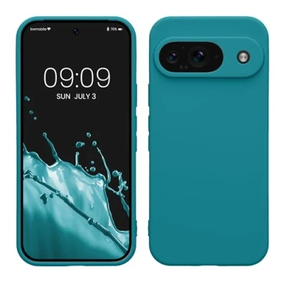 Abbildung von kwmobile Handyhülle kompatibel mit Google Pixel 9 Hülle Handy Case aus weichem Silikon in Petrol matt