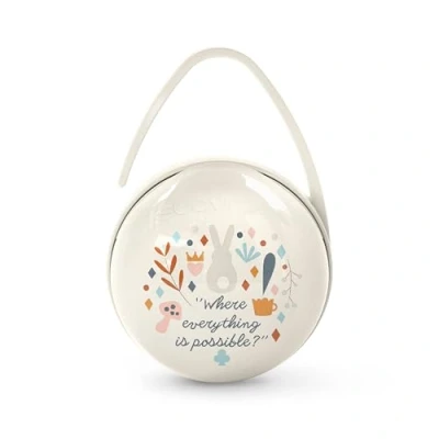 Abbildung von Suavinex, Schnullerbox für Babys, zum unabhängigen Tragen von 2 Schnullern, mit Schlaufe Aufhängen an Tasche, Kinderwagen oder Wiege, Schnullerbehälter, Schnullertasche, Etui, Wonderland Beige
