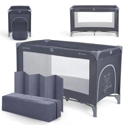Abbildung von KikkaBoo SO GIFTED Reisebett Baby, Bis 15 kg, Babybett 120x60 cm, 1 Ebene, Faltbar, Leicht, Transporttasche, Kompakt, Marineblau