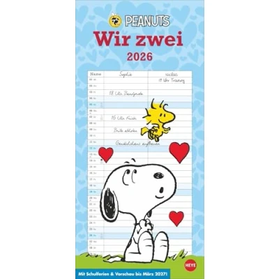 Abbildung von Peanuts Planer Wir zwei 2026: Wandplaner mit 2 Spalten. Kultiger Wandkalender 2026 zum Eintragen. Praktischer Paarkalender den bekannten Snoopy Comics. 16 x 34,7 cm. (Peanuts Kalender Heye)